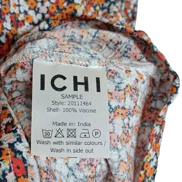 ICHI Orange Red White Colorful Floral Print Short Sleeve V Neck Top Small - Picture 8 of 8